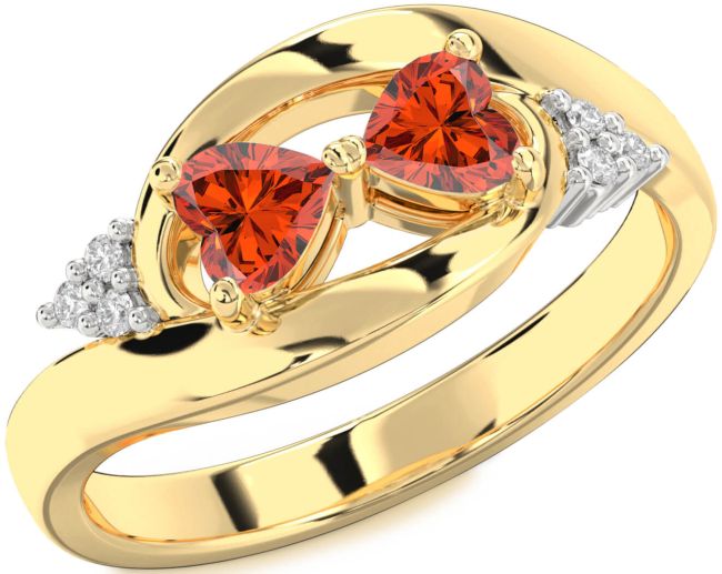 Diamond Fire Opal Gold Two Heart Ring