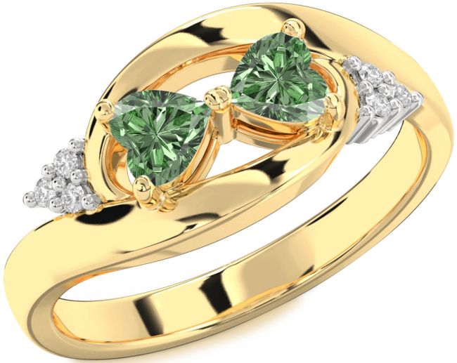 Green Diamond Gold Two Heart Ring