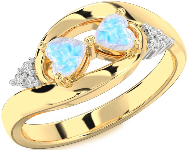Diamond Moonstone Gold Silver Two Heart Ring