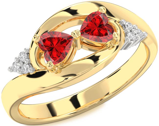 Diamond Ruby Gold Two Heart Birthstone Ring