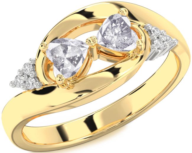 Salt & Pepper Diamond Gold Two Heart Ring