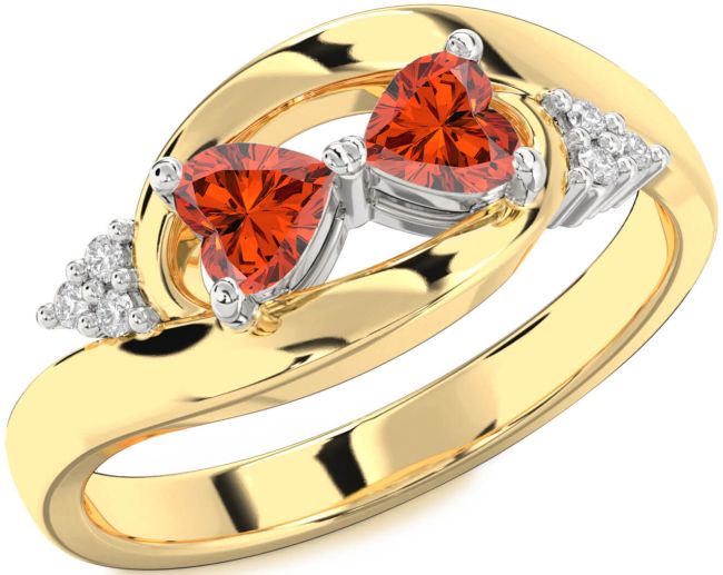 Diamond Fire Opal Gold Silver Two Heart Ring