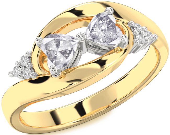 Salt & Pepper Diamond Gold Silver Two Heart Ring