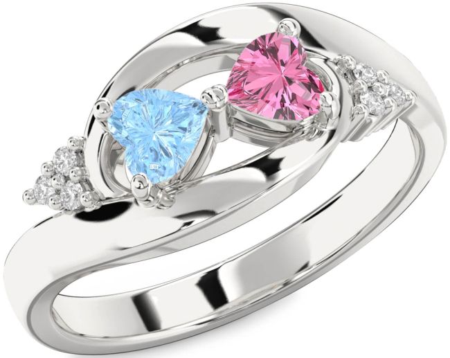 Diamond Silver Two Heart Promise Ring