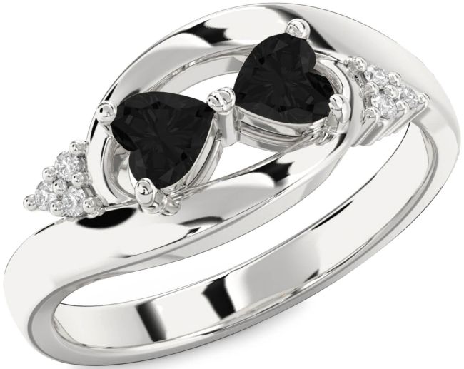Black Diamond Silver Two Heart Ring