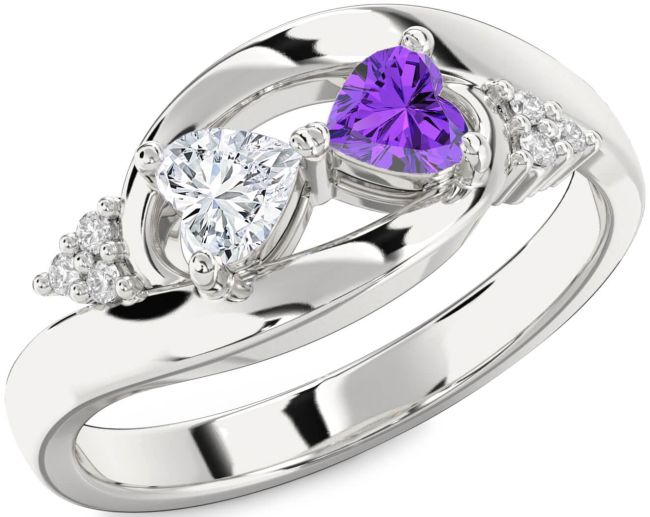Diamond Silver Two Heart Promise Ring