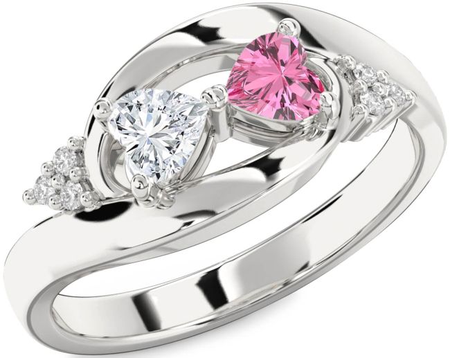 Diamond Silver Two Heart Promise Ring