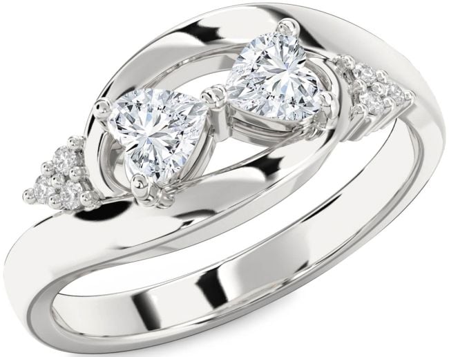 Diamond Silver Two Heart Ring