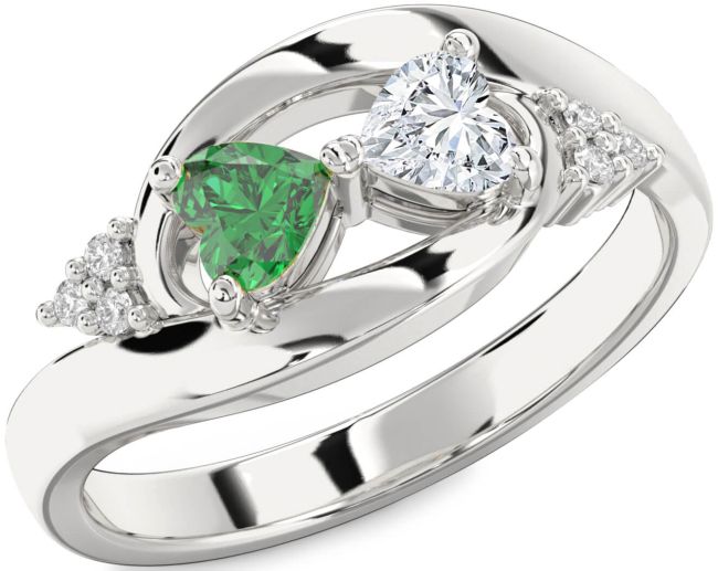 Diamond Silver Two Heart Promise Ring