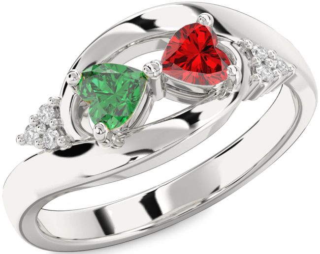 Diamond Silver Two Heart Promise Ring