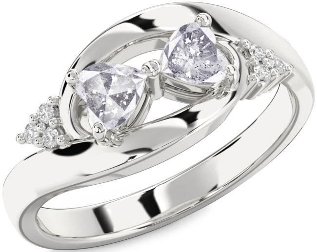 Salt & Pepper Diamond Silver Two Heart Ring