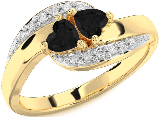 Black Diamond Gold Two Heart Ring