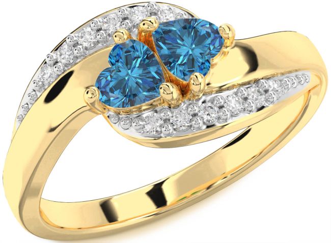 Blue Diamond Gold Two Heart Ring
