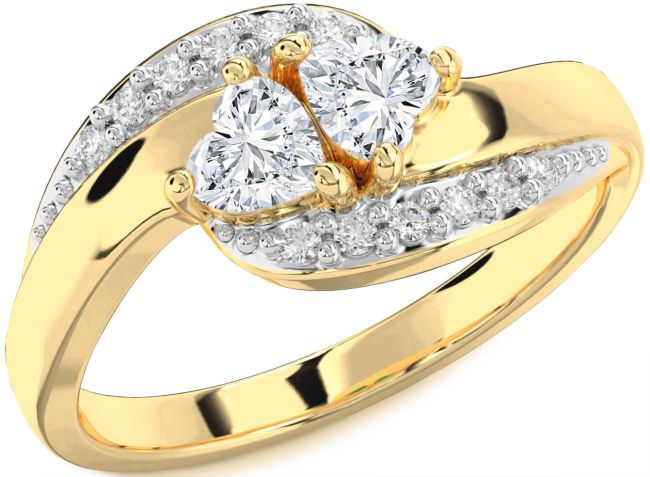 Diamond Gold Two Heart Ring