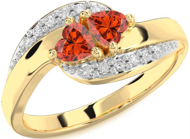Diamond Fire Opal Gold Two Heart Ring