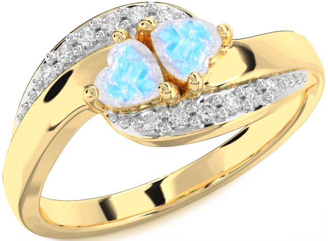 Diamond Moonstone Gold Two Heart Ring
