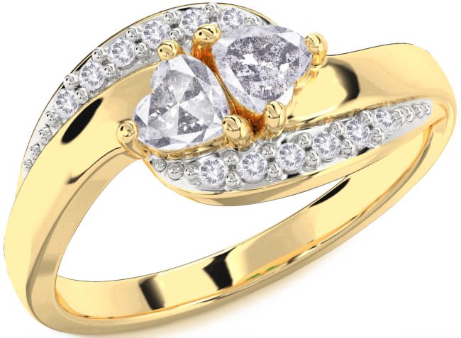 Salt & Pepper Diamond Gold Two Heart Ring