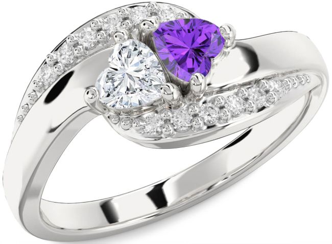 Diamond Silver Two Heart Promise Ring