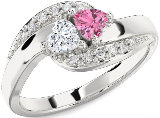 Diamond Silver Two Heart Promise Ring