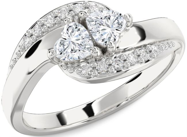 Diamond Platinum Two Heart Ring