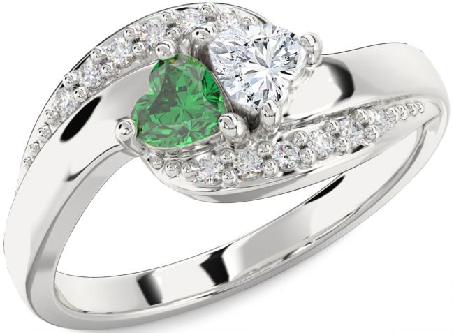 Diamond Silver Two Heart Promise Ring