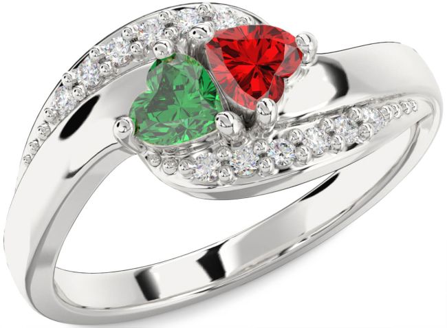 Diamond Silver Two Heart Promise Ring