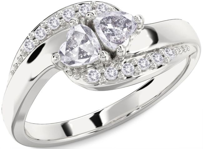 Salt & Pepper Diamond Silver Two Heart Ring