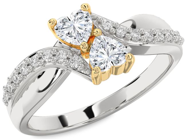Diamond Platinum & Yellow Gold Two Heart Ring