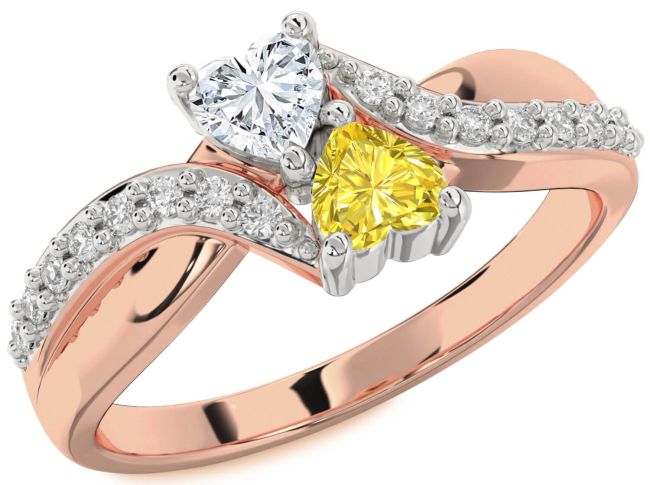 Diamond Rose Gold Silver Two Heart Promise Ring