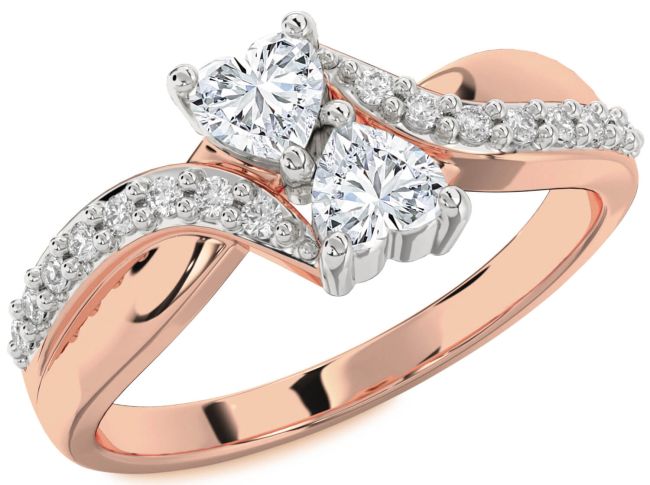 Diamond White Rose Gold Two Heart Ring