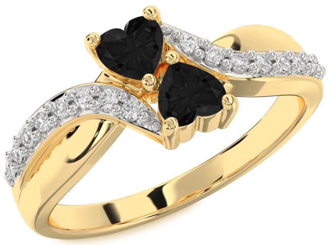 Black Diamond Gold Two Heart Ring