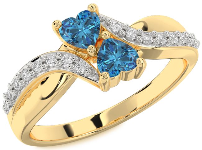 Blue Diamond Gold Two Heart Ring