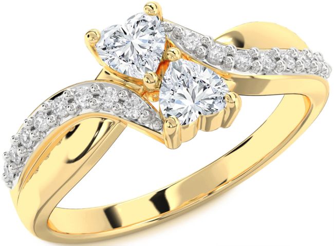 Diamond Gold Silver Two Heart Ring