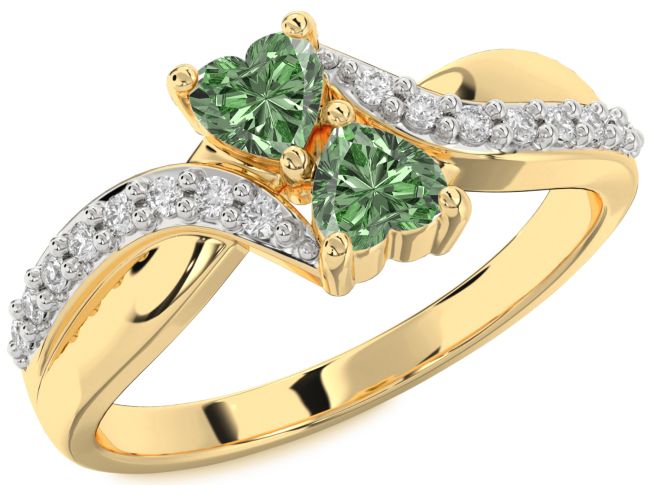 Green Diamond Gold Two Heart Ring