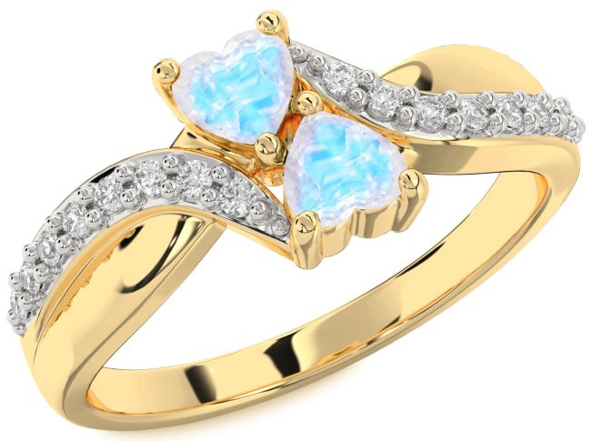 Diamond Moonstone Gold Two Heart Ring
