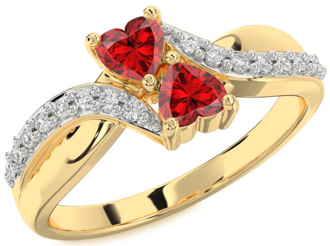 Diamond Ruby Gold Two Heart Birthstone Ring