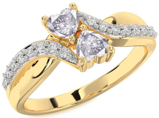 Salt & Pepper Diamond Gold Two Heart Ring