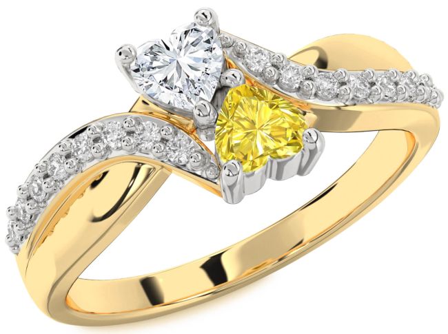 Diamond White Yellow Gold Two Heart Promise Ring