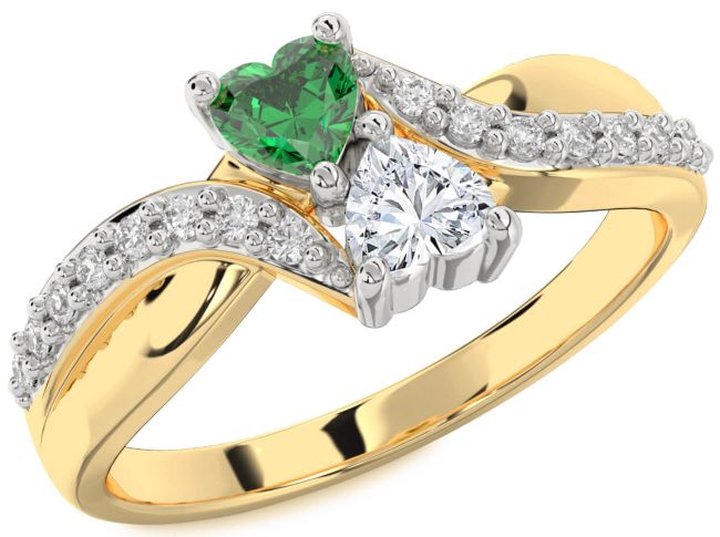 Diamond Gold Silver Two Heart Promise Ring