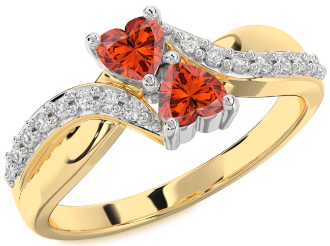 Diamond Fire Opal Gold Silver Two Heart Ring