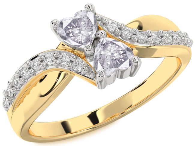 Salt & Pepper Diamond Gold Silver Two Heart Ring