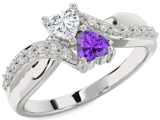 Diamond Silver Two Heart Promise Ring