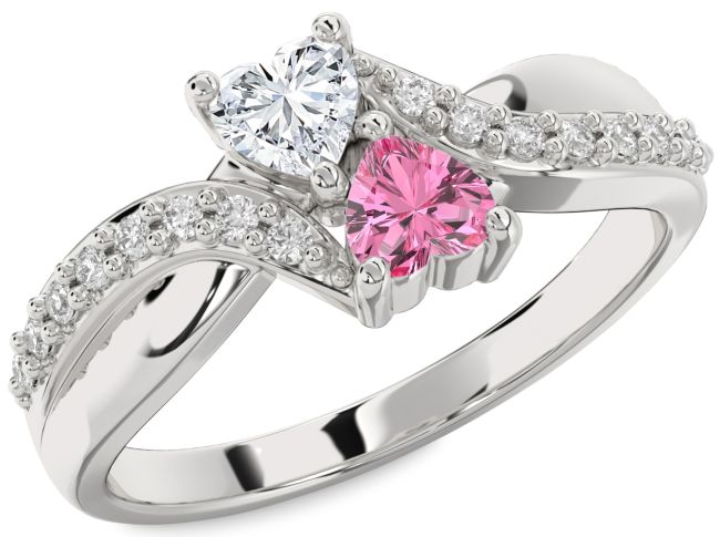 Diamond Silver Two Heart Promise Ring