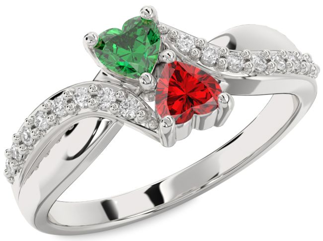 Diamond Silver Two Heart Promise Ring