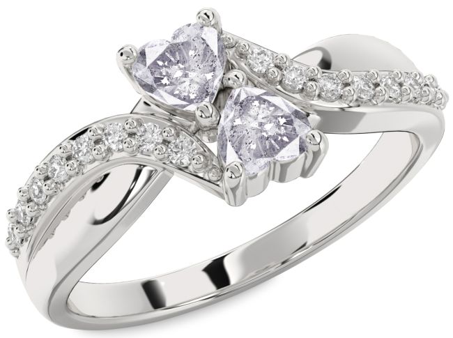 Salt & Pepper Diamond Silver Two Heart Ring