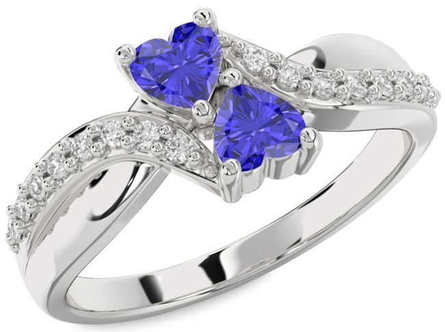 Diamond Tanzanite Silver Two Heart Ring