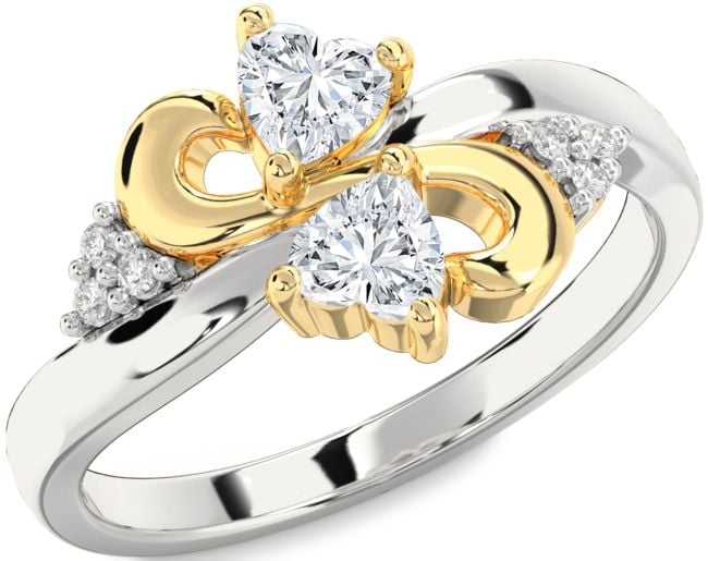 Diamond Platinum & Yellow Gold Infinity Two Heart Ring