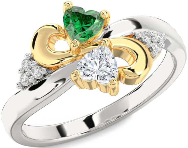 Diamond Gold Silver Infinity Two Heart Promise Ring