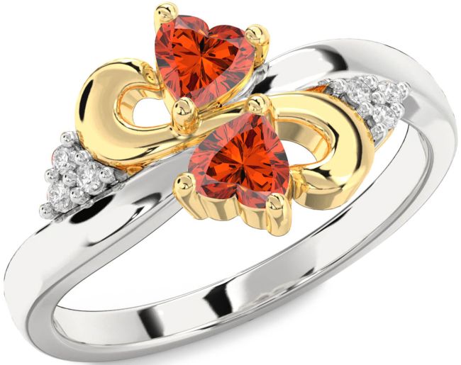 Diamond Fire Opal Gold Silver Infinity Two Heart Ring