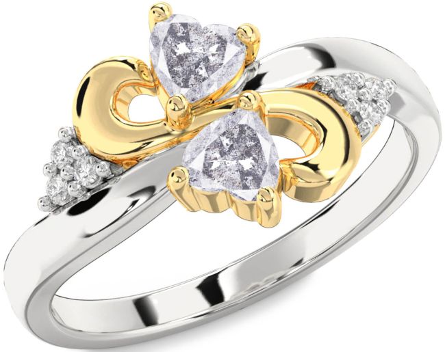 Salt & Pepper Diamond Gold Silver Infinity Two Heart Ring